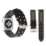 Para Apple Watch Series 10 42mm / 9&8&7 41mm / SE 3&SE 2&6&SE&5&4 40mm / 3&2&1 38mm Correia de Relógio de Pulso em Couro Genuíno com Padrão de Linha Manual, Para 38mm