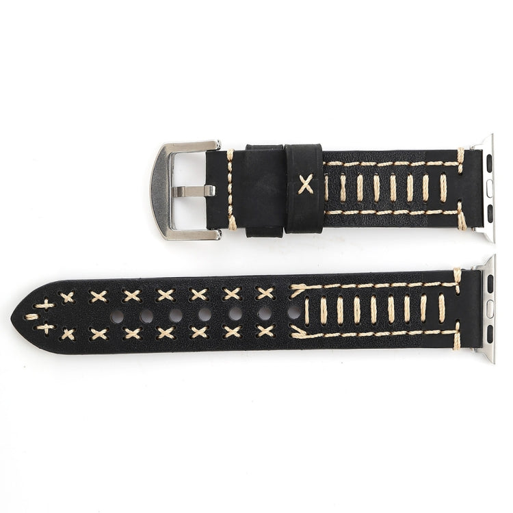 Para Apple Watch Series 10 42mm / 9&8&7 41mm / SE 3&SE 2&6&SE&5&4 40mm / 3&2&1 38mm Correia de Relógio de Pulso em Couro Genuíno com Padrão de Linha Manual, Para 38mm