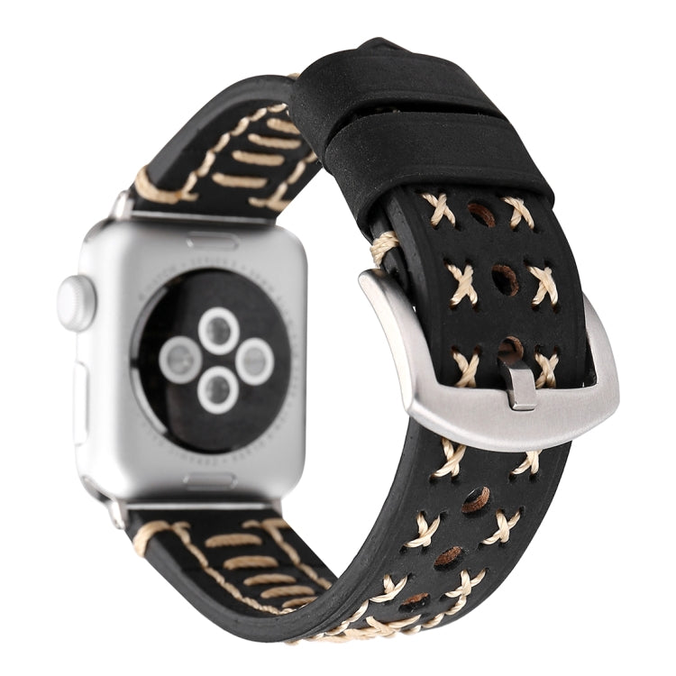 Para Apple Watch Series 10 42mm / 9&8&7 41mm / SE 3&SE 2&6&SE&5&4 40mm / 3&2&1 38mm Correia de Relógio de Pulso em Couro Genuíno com Padrão de Linha Manual, Para 38mm