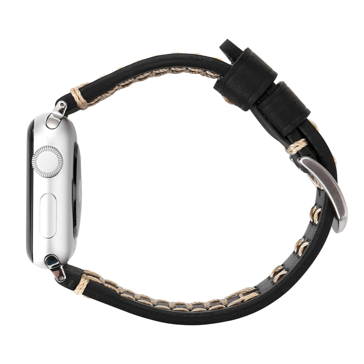 Para Apple Watch Series 10 42mm / 9&8&7 41mm / SE 3&SE 2&6&SE&5&4 40mm / 3&2&1 38mm Correia de Relógio de Pulso em Couro Genuíno com Padrão de Linha Manual, Para 38mm