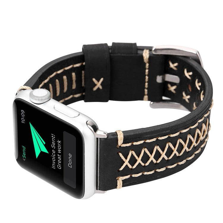 Para Apple Watch Series 10 42mm / 9&8&7 41mm / SE 3&SE 2&6&SE&5&4 40mm / 3&2&1 38mm Correia de Relógio de Pulso em Couro Genuíno com Padrão de Linha Manual, Para 38mm