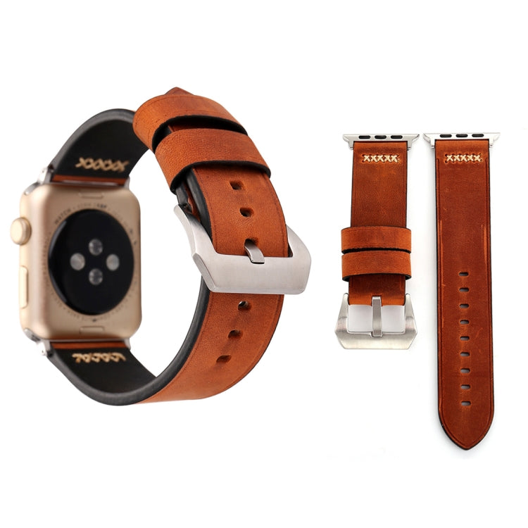 Para Apple Watch Ultra 49mm&Watch Ultra 2 49mm / Series 10 46mm / 9&8&7 45mm / SE 3&SE 2&6&SE&5&4 44mm / 3&2&1 42mm Correia de Relógio de Pulso em Couro Genuíno com Padrão de Linha Retro XX, Para 42mm