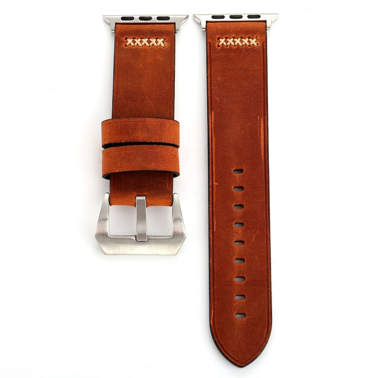 Para Apple Watch Ultra 49mm&Watch Ultra 2 49mm / Series 10 46mm / 9&8&7 45mm / SE 3&SE 2&6&SE&5&4 44mm / 3&2&1 42mm Correia de Relógio de Pulso em Couro Genuíno com Padrão de Linha Retro XX, Para 42mm