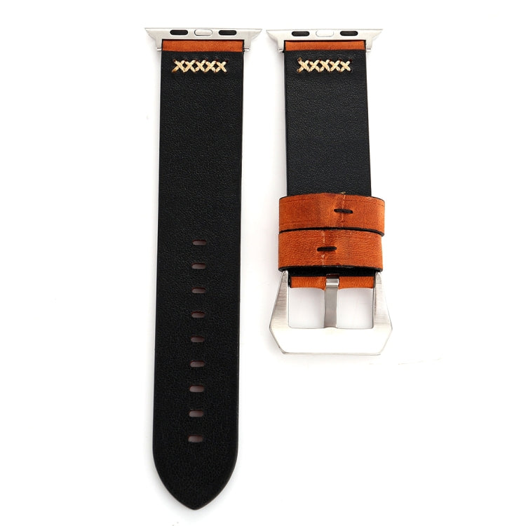 Para Apple Watch Ultra 49mm&Watch Ultra 2 49mm / Series 10 46mm / 9&8&7 45mm / SE 3&SE 2&6&SE&5&4 44mm / 3&2&1 42mm Correia de Relógio de Pulso em Couro Genuíno com Padrão de Linha Retro XX, Para 42mm