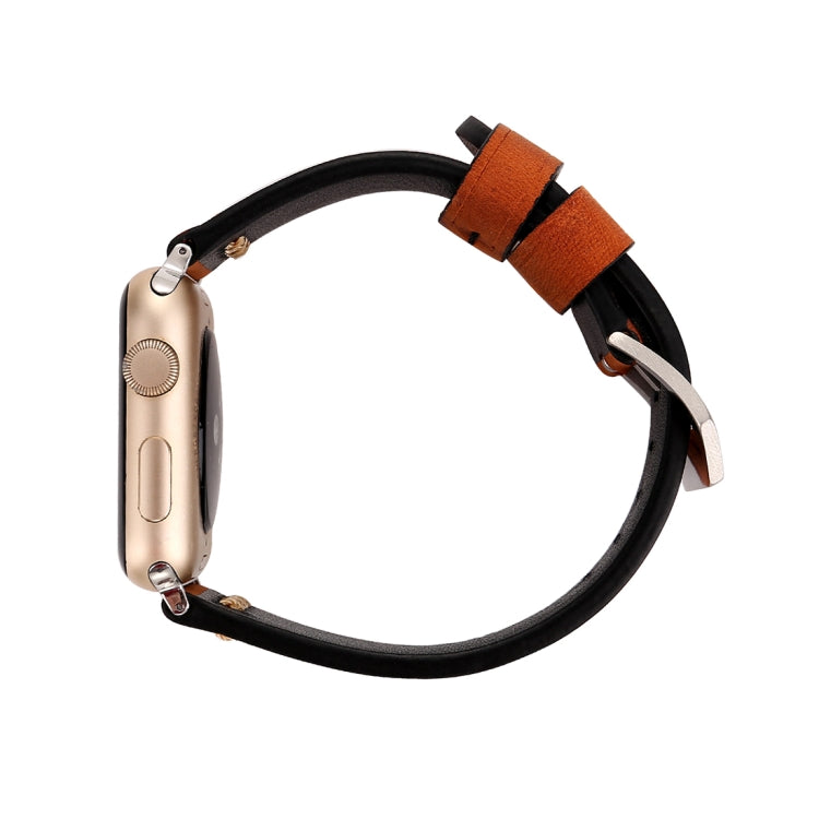 Para Apple Watch Ultra 49mm&Watch Ultra 2 49mm / Series 10 46mm / 9&8&7 45mm / SE 3&SE 2&6&SE&5&4 44mm / 3&2&1 42mm Correia de Relógio de Pulso em Couro Genuíno com Padrão de Linha Retro XX, Para 42mm