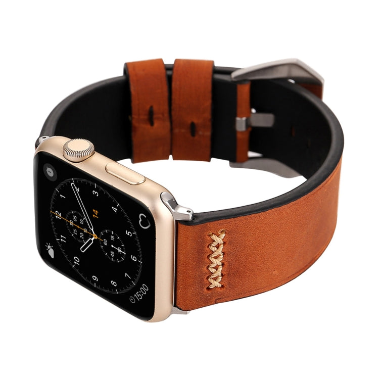 Para Apple Watch Ultra 49mm&Watch Ultra 2 49mm / Series 10 46mm / 9&8&7 45mm / SE 3&SE 2&6&SE&5&4 44mm / 3&2&1 42mm Correia de Relógio de Pulso em Couro Genuíno com Padrão de Linha Retro XX, Para 42mm