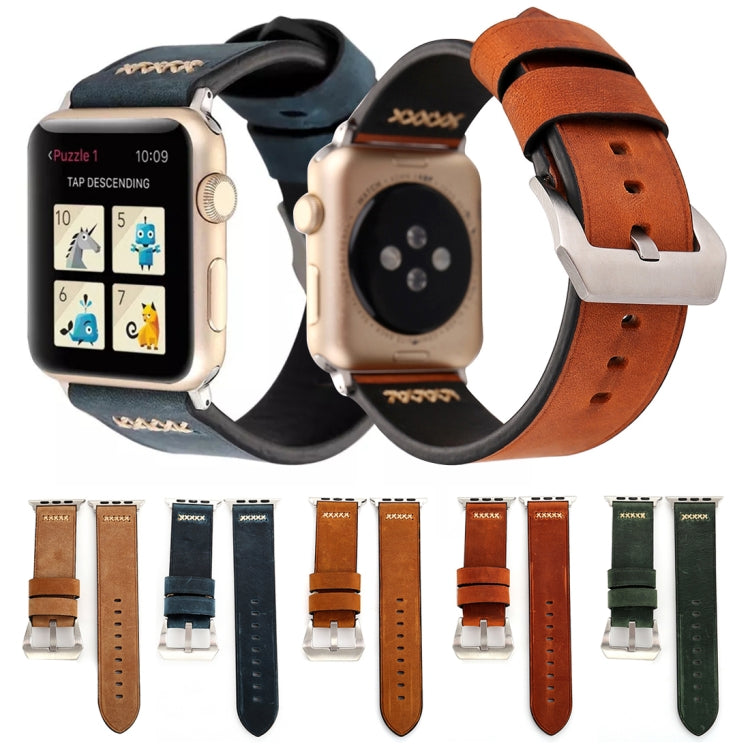 Para Apple Watch Ultra 49mm&Watch Ultra 2 49mm / Series 10 46mm / 9&8&7 45mm / SE 3&SE 2&6&SE&5&4 44mm / 3&2&1 42mm Correia de Relógio de Pulso em Couro Genuíno com Padrão de Linha Retro XX, Para 42mm