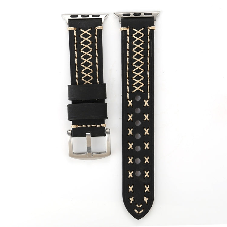 Para Apple Watch Ultra 49mm&Watch Ultra 2 49mm / Series 10 46mm / 9&8&7 45mm / SE 3&SE 2&6&SE&5&4 44mm / 3&2&1 42mm Correia de Relógio de Pulso em Couro Genuíno com Padrão de Linha Manual, Para 42mm