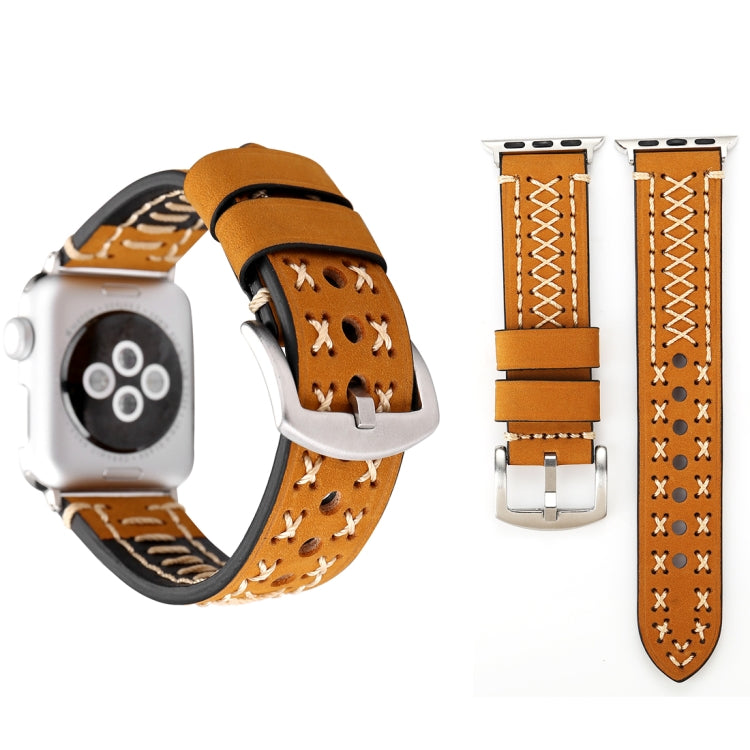 Para Apple Watch Ultra 49mm&Watch Ultra 2 49mm / Series 10 46mm / 9&8&7 45mm / SE 3&SE 2&6&SE&5&4 44mm / 3&2&1 42mm Correia de Relógio de Pulso em Couro Genuíno com Padrão de Linha Manual, Para 42mm