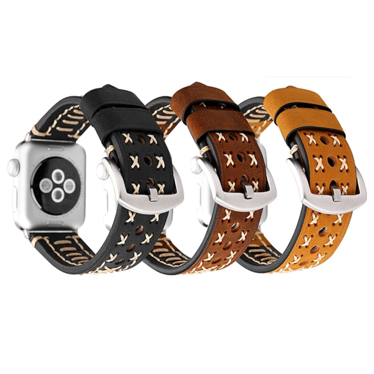 Para Apple Watch Ultra 49mm&Watch Ultra 2 49mm / Series 10 46mm / 9&8&7 45mm / SE 3&SE 2&6&SE&5&4 44mm / 3&2&1 42mm Correia de Relógio de Pulso em Couro Genuíno com Padrão de Linha Manual, Para 42mm
