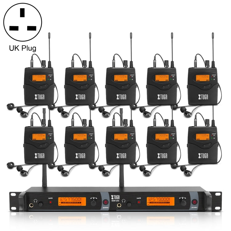 XTUGA IEM1200 Transmissor Sem Fios 10 Bodypack Sistema de Monitor In-Ear para Cantores de Palco, Transmissor 10 Bodypack