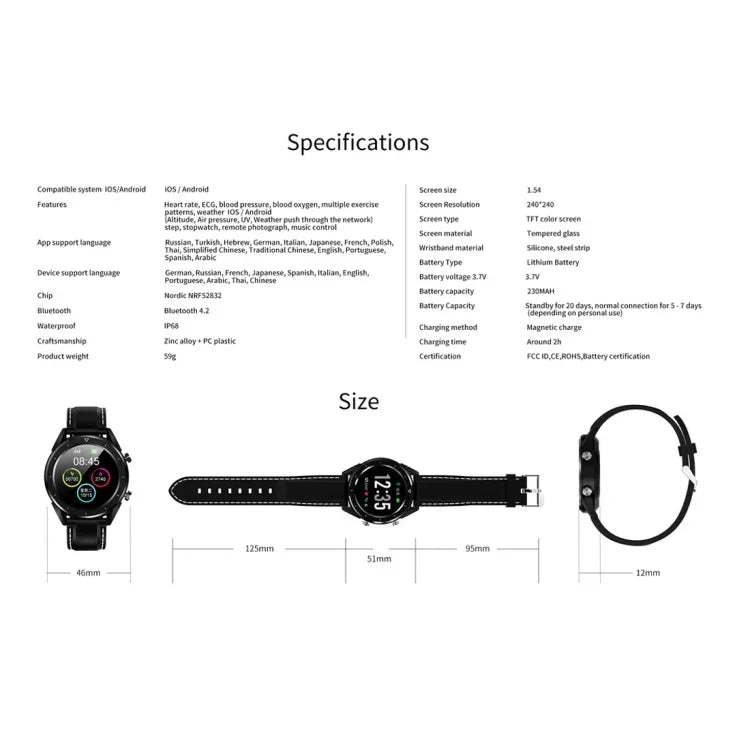 DT28 Relógio Inteligente com Correia de Silicone à Prova de Água IP68 de 1,54 polegadas, Bluetooth 4.2, Suporta Lembrete de Chamadas Recebidas / Monitorização da Pressão Arterial / Pagamento pelo Relógio