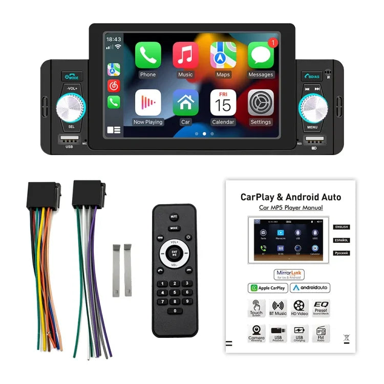M160W Leitor MP5 Sem Fios para Carro de 5 polegadas, Suporta Espelhamento de Telefone / Controlo no Volante, M160W