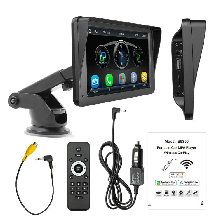 B5300 7 inch Wireless CarPlay Car Bluetooth MP5 Player, Support Mobile Phone Interconnection with Remote Control, B5300 with Remote Control