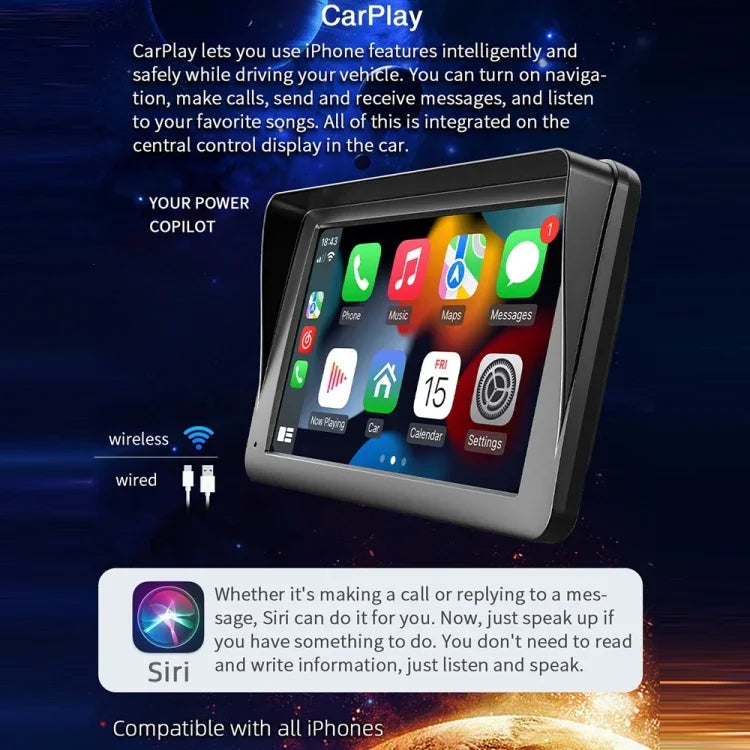 Leitor MP5 Bluetooth CarPlay Sem Fios para Carro de 7 polegadas B5300, Suporta Interconexão com Telemóvel com Comando à Distância, B5300 com Comando à Distância