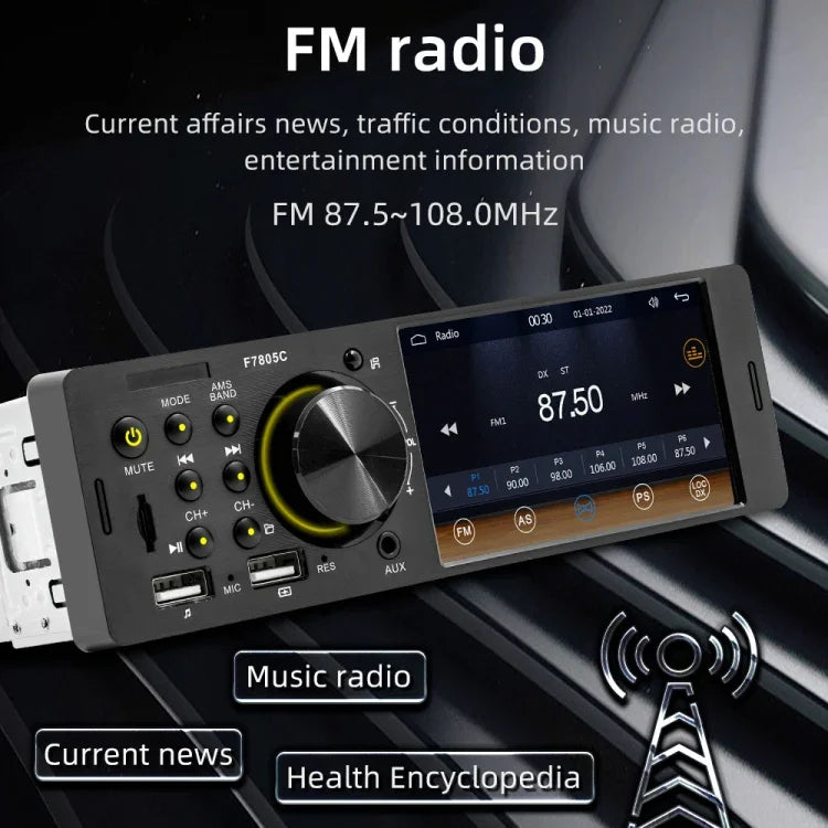 Receptor de Rádio para Carro MP5 de 4 polegadas 800x480P, Suporte FM, Bluetooth e Cartão SD com Controlo Remoto, F7805C