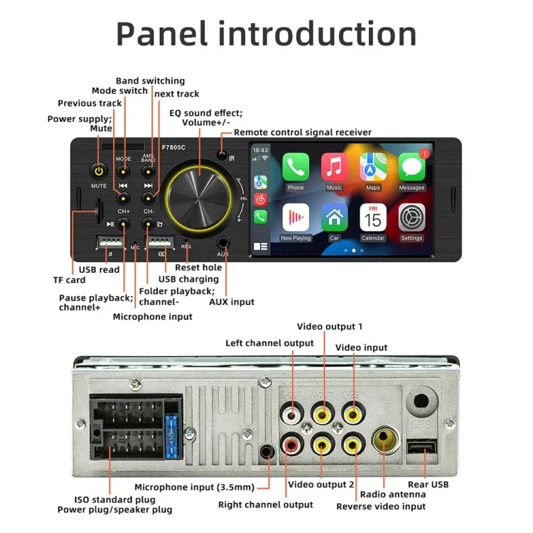 Receptor de Rádio para Carro MP5 de 4 polegadas 800x480P, Suporte FM, Bluetooth e Cartão SD com Controlo Remoto, F7805C
