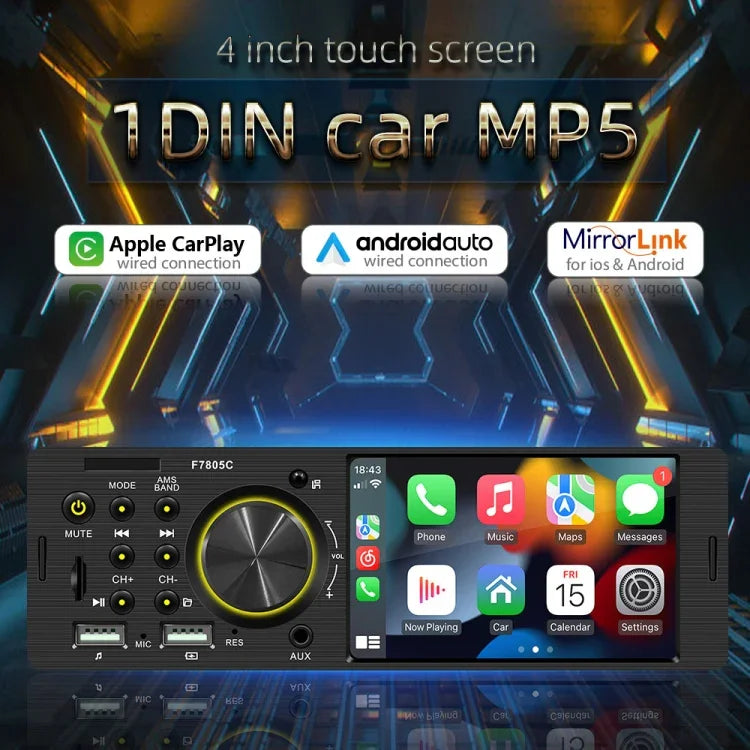 Receptor de Rádio para Carro MP5 de 4 polegadas 800x480P, Suporte FM, Bluetooth e Cartão SD com Controlo Remoto, F7805C