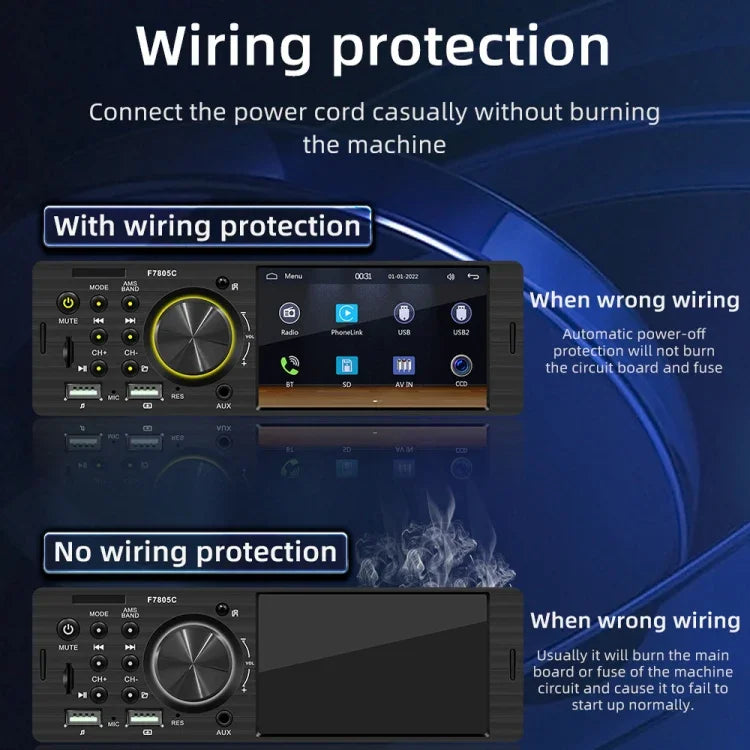 Receptor de Rádio para Carro MP5 de 4 polegadas 800x480P, Suporte FM, Bluetooth e Cartão SD com Controlo Remoto, F7805C