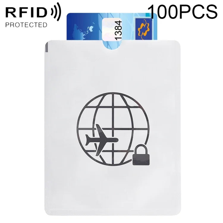 100pcs Manga Protetora Anti-Roubo de Alumínio com Bloqueio RFID para Passaporte e Passbook, Tamanho: 13.5*10.5cm, Padrão Avião 100pcs
