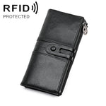 Carteira longa anti-magnética RFID em pele de vaca, com compartimentos para cartões, 3520 Vermelho, 3520 Castanho-amarelado, 3520 Preto, 3520 Café, 3520 Azul