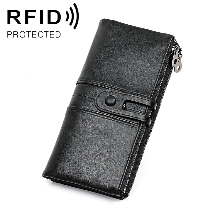 Carteira longa anti-magnética RFID em pele de vaca, com compartimentos para cartões, 3520 Vermelho, 3520 Castanho-amarelado, 3520 Preto, 3520 Café, 3520 Azul
