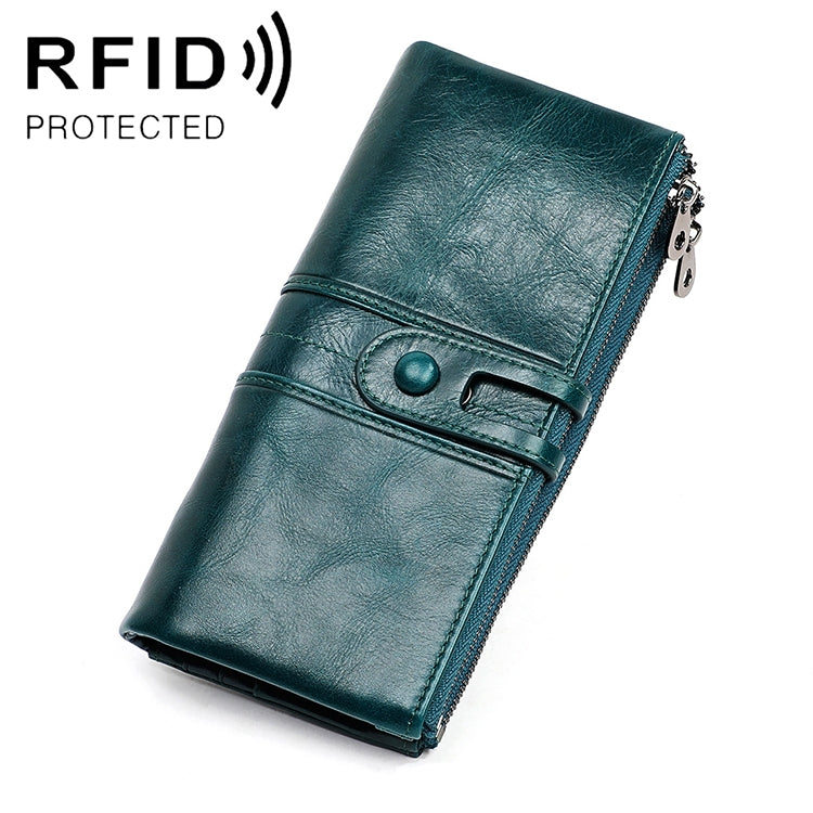 Carteira longa anti-magnética RFID em pele de vaca, com compartimentos para cartões, 3520 Vermelho, 3520 Castanho-amarelado, 3520 Preto, 3520 Café, 3520 Azul