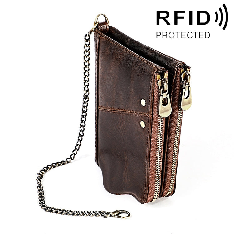 Carteira longa dobrável anti-magnética RFID em pele de vaca com textura Crazy Horse, mala de mão para homem, com compartimentos para cartões e alça de ombro, LT3533 Castanho-amarelado, LT3533 Preto, LT3533 Café, LT3533 Azul, LT3533 Vermelho