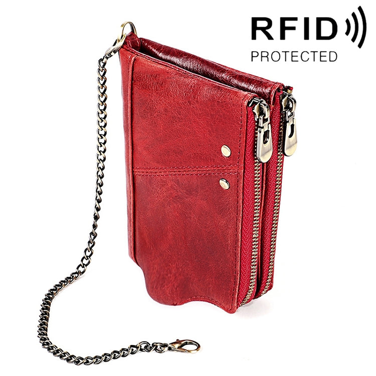 Carteira longa dobrável anti-magnética RFID em pele de vaca com textura Crazy Horse, mala de mão para homem, com compartimentos para cartões e alça de ombro, LT3533 Castanho-amarelado, LT3533 Preto, LT3533 Café, LT3533 Azul, LT3533 Vermelho