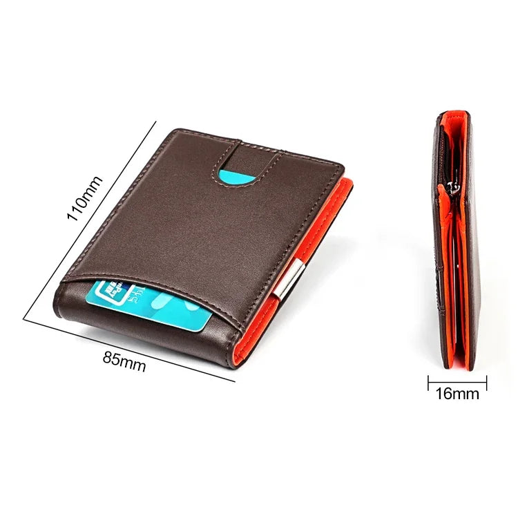 9606 Cowhide Leather Anti-magnetic RFID Multiple Card Slots Wallet for Men, with Zipper Bag, 9606 Black, 9606 Coffee