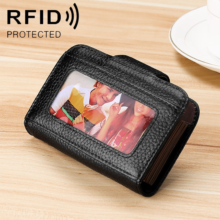 Carteira anti-magnética RFID para senhora em pele de vaca horizontal, formato de órgão, múltiplos compartimentos para cartões, com janela transparente, KB188 Roxo, KB188 Vermelho Rosado, KB188 Azul Safira, KB188 Preto, KB188 Café