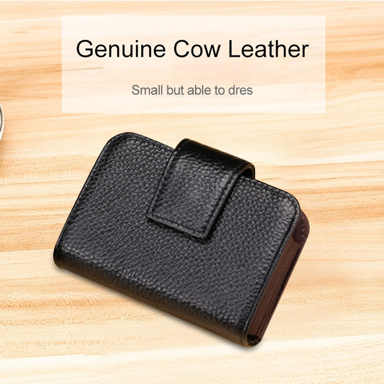KB188 Horizontal Cowhide Leather Organ Shape Multiple Card Slots Anti-magnetic RFID Wallet for Ladies, with Transparent Window, KB188 Black, KB188 Coffee, KB188 Purple, KB188 Rose Red, KB188 Sapphire Blue