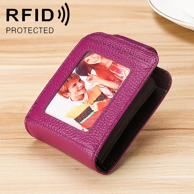 KB189 Vertical Cowhide Leather Organ Shape Multiple Card Slots Anti-magnetic RFID Wallet for Ladies, with Transparent Window, KB189 Purple, KB189 Rose Red, KB189 Sapphire Blue, KB189 Black