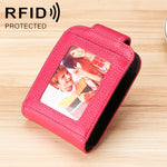 Carteira Vertical em Couro de Vaca em Forma de Organizador com Múltiplos Slots para Cartões Antimagnética RFID para Senhora KB189, com Janela Transparente, KB189 Roxa, KB189 Vermelho Rosado, KB189 Azul Safira, KB189 Preta
