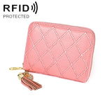 KB213 Diamond Texture Zipper Cowhide Leather Double Row Organ Shape Multiple Card Slots Anti-magnetic RFID Wallet Clutch Bag for Ladies, KB213 Black, KB213 Pink, KB213 Blue, KB213 Light Pink, KB213 Rose Red