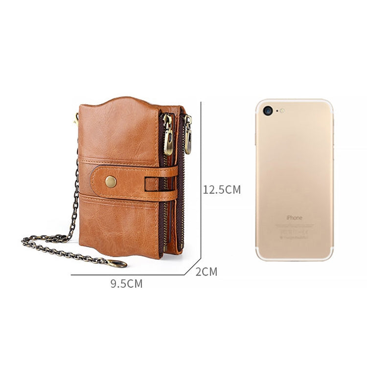 LT3539 Cowhide Leather Zipper Buckle Anti-magnetic RFID Wallet Clutch Bag for Men, with Card Slots & Shoulder Strap, LT3539 Shoulder Strap Blue, LT3539 Strap Red, LT3539 Yellowish-brown