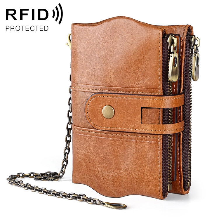 LT3539 Cowhide Leather Zipper Buckle Anti-magnetic RFID Wallet Clutch Bag for Men, with Card Slots & Shoulder Strap, LT3539 Shoulder Strap Blue, LT3539 Strap Red, LT3539 Yellowish-brown