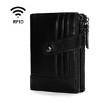 Carteira retro multifuncional em pele de vaca com múltiplos compartimentos para cartões, fecho duplo e RFID