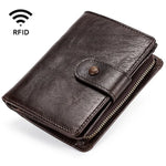 Carteira Retro Multifuncional em Pele Crazy Horse com Fecho RFID, TP-201