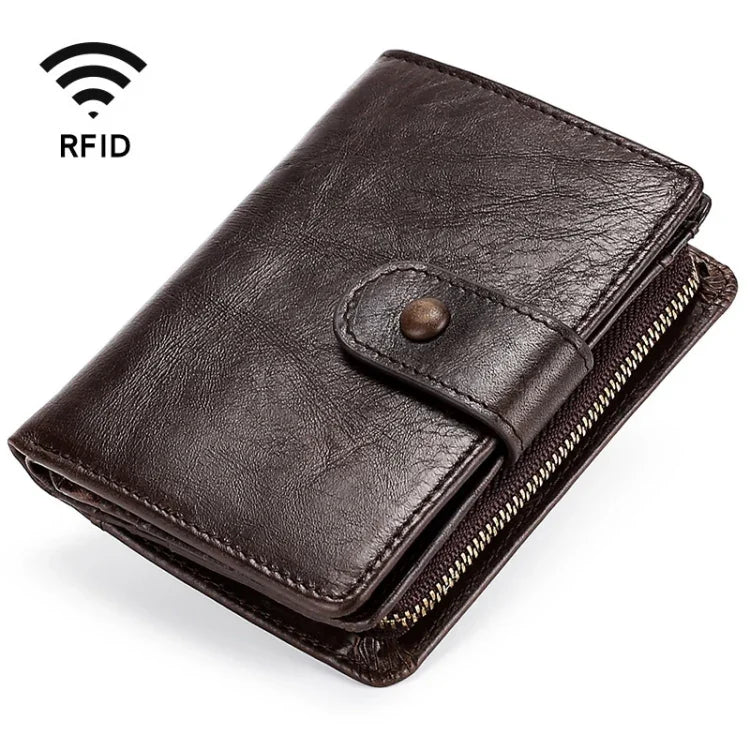 Carteira Retro Multifuncional em Pele Crazy Horse com Fecho RFID, TP-201