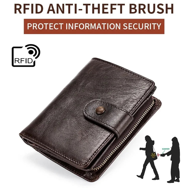 Carteira Retro Multifuncional em Pele Crazy Horse com Fecho RFID, TP-201