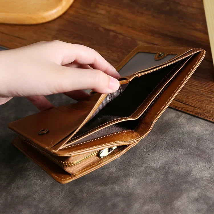 Carteira Multifuncional em Couro Oilskin TP-195 com Fecho para Moedas e RFID