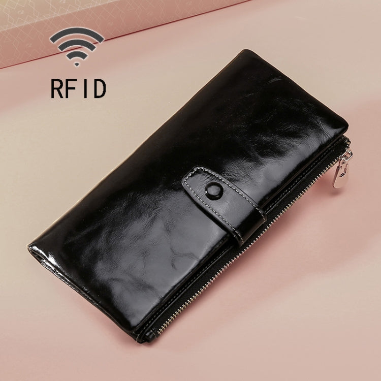 Carteira multifuncional em pele oleada TP-189 com fecho de correr e proteção RFID
