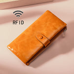 Carteira multifuncional em pele oleada TP-189 com fecho de correr e proteção RFID