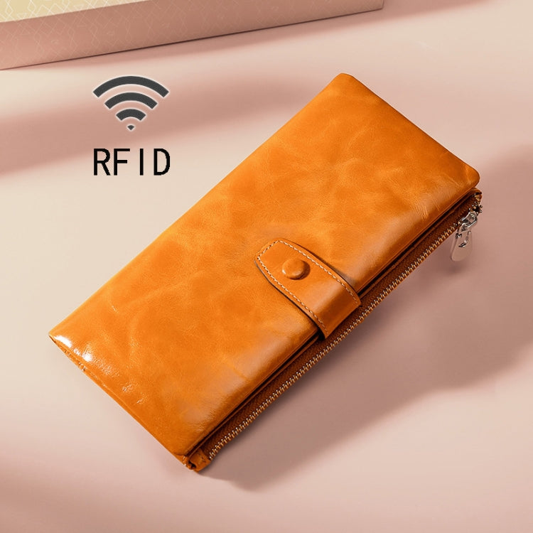 Carteira multifuncional em pele oleada TP-189 com fecho de correr e proteção RFID