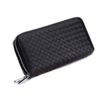 Carteira Bolsa Anti-Roubo com Duplo Fecho de Zíper, Grande Capacidade, Múltiplos Cartões, RFID, Trança de Pele de Carneiro