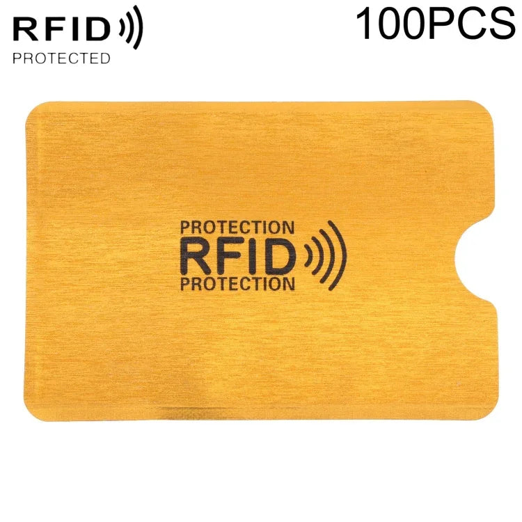 100 Unidades de Protetores de Cartão em Alumínio com Bloqueio RFID Anti-Roubo, Tamanho: 9.1*6.3cm, RFID 100pcs (Dourado), RFID 100pcs (Prateado)