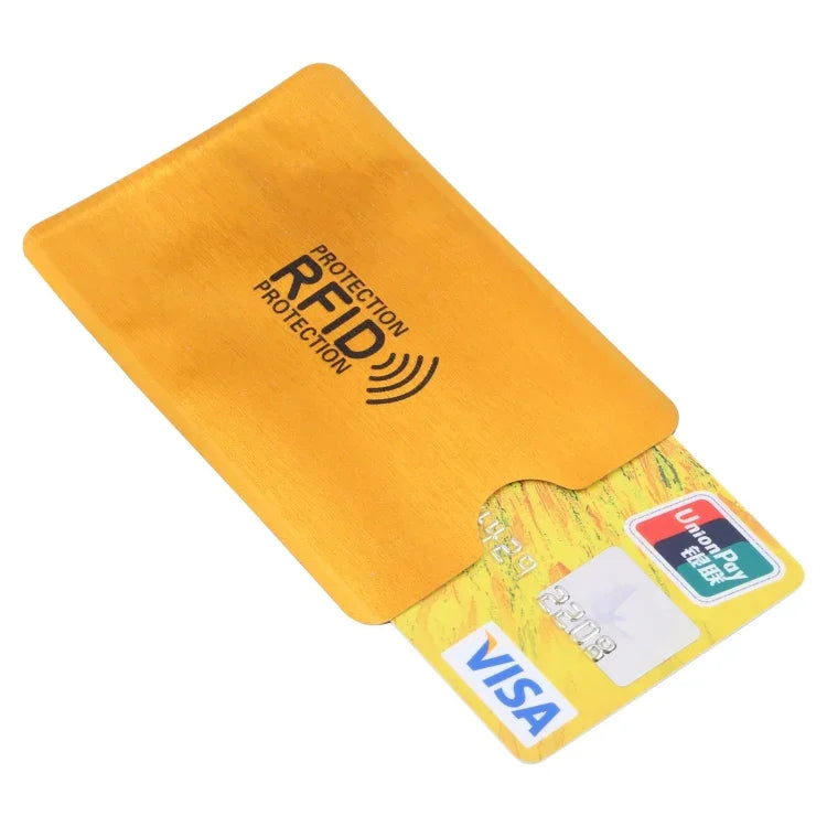 100 Unidades de Protetores de Cartão em Alumínio com Bloqueio RFID Anti-Roubo, Tamanho: 9.1*6.3cm, RFID 100pcs (Dourado), RFID 100pcs (Prateado)
