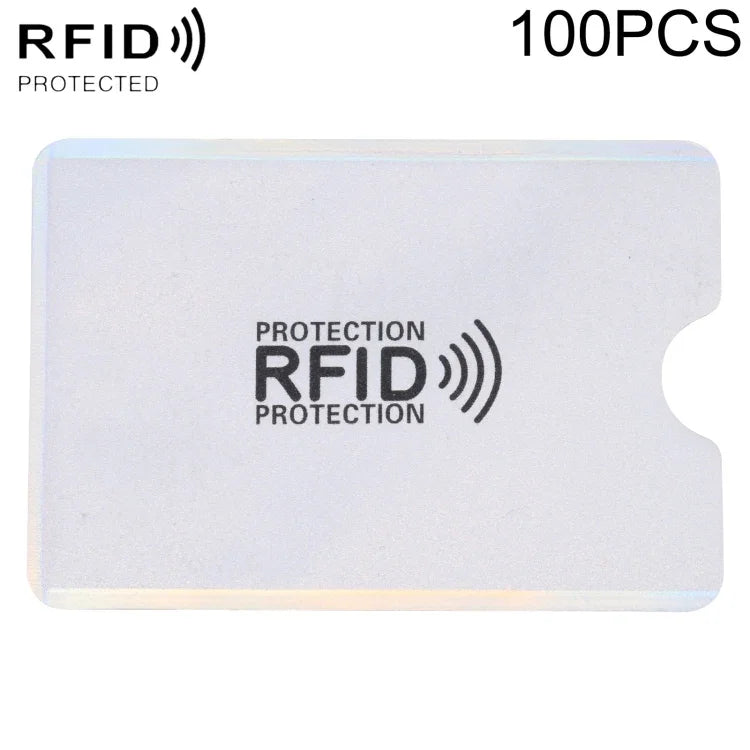 100 Unidades de Protetores de Cartão em Alumínio com Bloqueio RFID Anti-Roubo, Tamanho: 9.1*6.3cm, RFID 100pcs (Dourado), RFID 100pcs (Prateado)