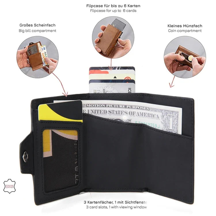 CH0727-1 Carteira Multifuncional com Zíper em Fibra de Carbono e Bloqueio RFID